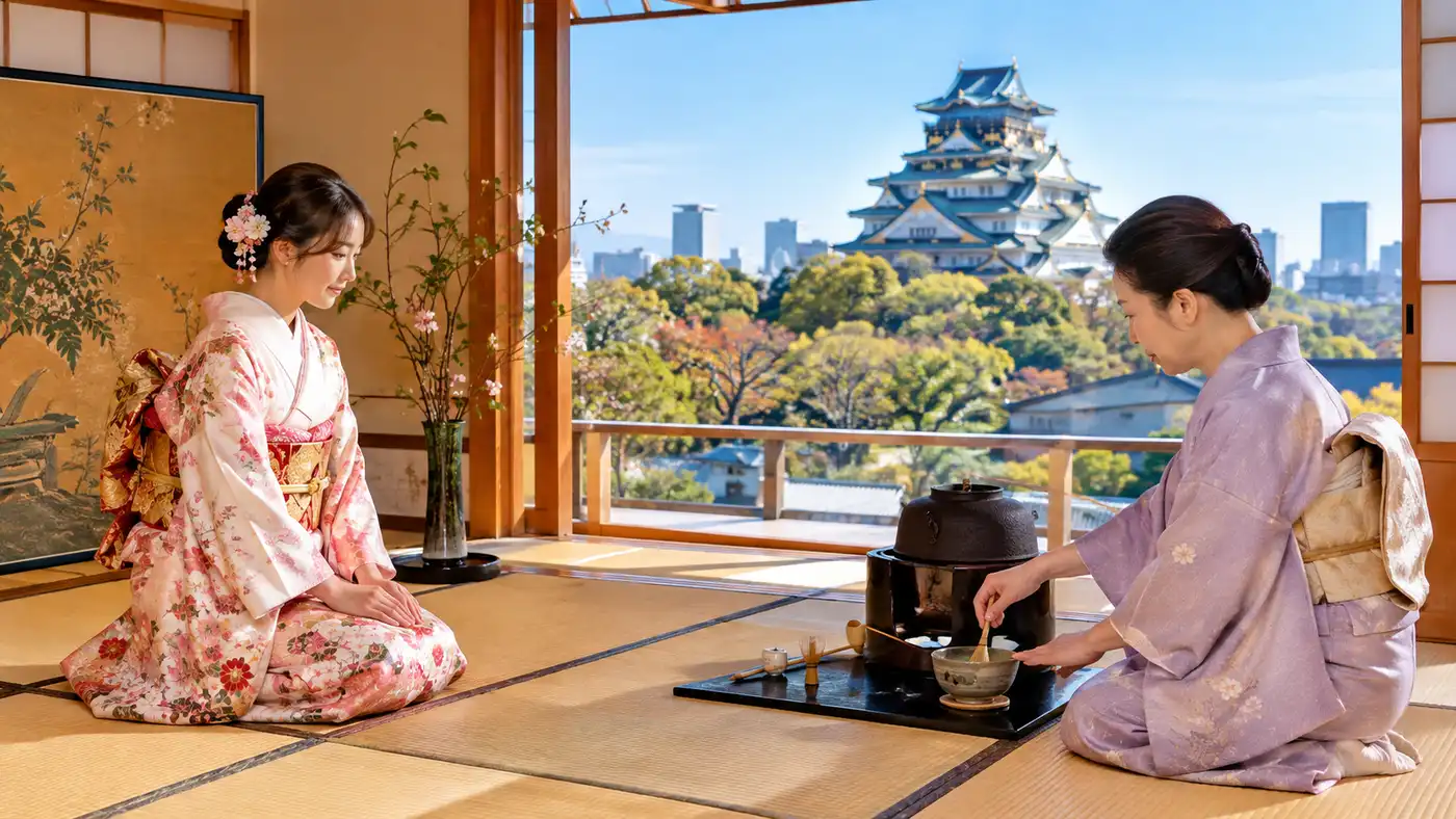 Cerimonia del tè in kimono a Osaka: Esperienza di abbigliamento tradizionale
