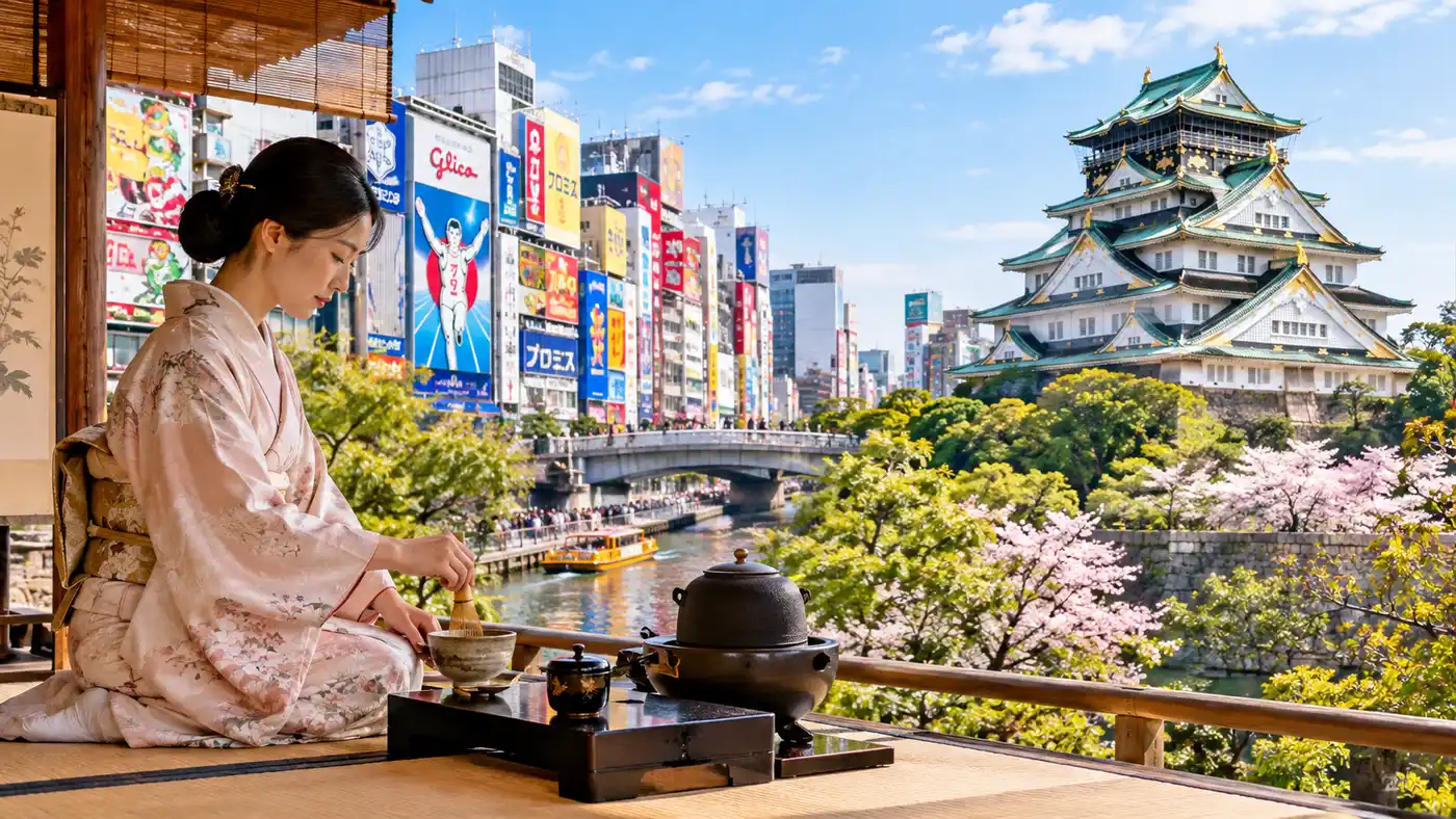 I migliori luoghi per la cerimonia del tè a Osaka: Dotonbori e il Castello di Osaka